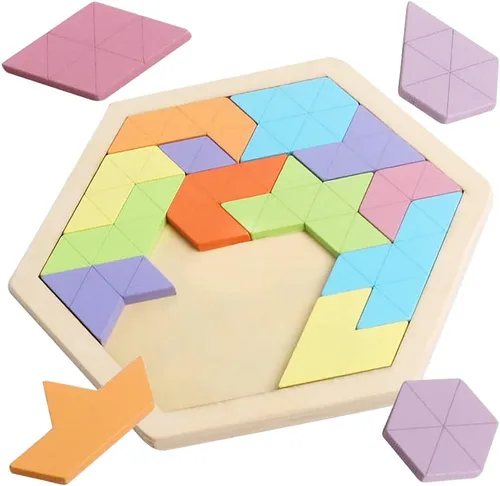 Miniatura 11 de Rompecabezas de bloques de madera para niños y adultos, rompecabezas de hexágono, juegos de rompecabezas de madera, juguete de forma