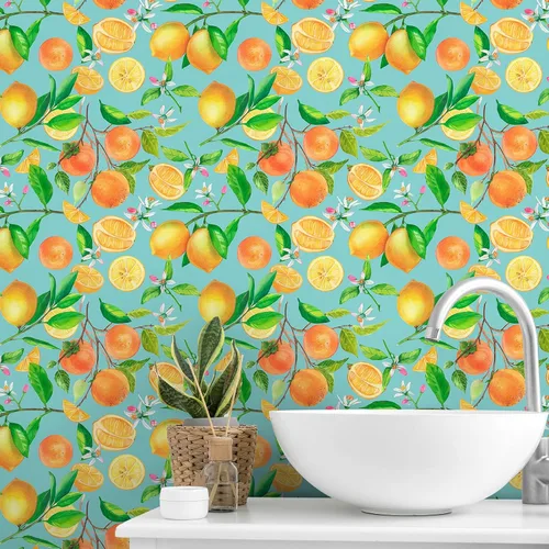 Miniatura 11 de CHIHUT Papel tapiz autoadhesivo de 17.7 x 100 pulgadas, papel de contacto extraíble con frutas tropicales, limón, cítricos, floral, granada