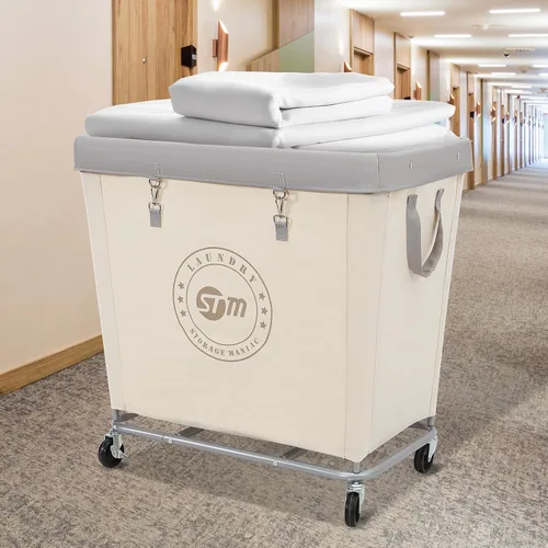 Miniatura 7 de STORAGE MANIAC Cesto de lavandería comercial con marco de acero resistente, carro de cesta de lavandería industrial de 320 L con ruedas para hotel