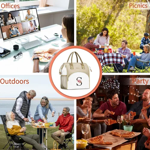 Miniatura 7 de Lonchera con inicial para mujer, lonchera térmica para niñas, lonchera grande para adultos, a prueba de fugas, para trabajo de picnic, bolsa de mano