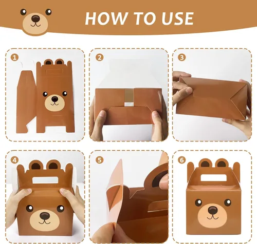 Miniatura 3 de 12 cajas de golosinas de oso para fiestas, suministros de oso para baby shower, cajas de regalo para niños y niñas, tema de oso marrón, decoración