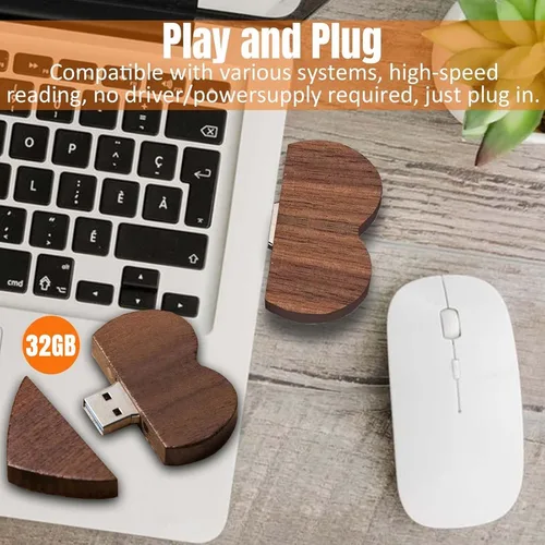 Miniatura 3 de Unidad flash de madera en forma de corazón 32GB USB3.0 con caja de regalo, unidad USB de madera 32G USB 3.0 Super-Speed JumpDrive caja de madera