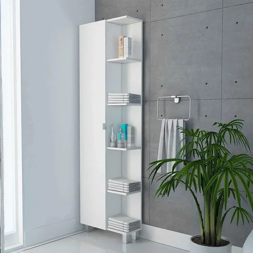Miniatura 8 de FM FURNITURE Los Angeles - Armario de lino con 5 estantes abiertos y 4 estantes interiores, roble claro
