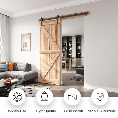 Miniatura 2 de EaseLife Kit de riel de puerta corrediza de granero resistente de 5 pies, polea recta, se desliza suavemente silenciosamente, fácil de instalar