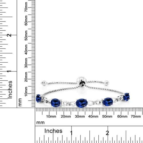 Miniatura 125 de Gem Stone King Pulsera de tenis de diamantes cultivados en laboratorio con piedra natal de 3-6 quilates para mujer, plata de ley 925, ovalada