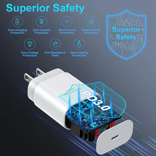 Miniatura 5 de Cargador para teléfono 17, 16, 15 Pro Max, carga rápida PD de 30 W, cable de carga para iPhone 17 de 6 pies (65 W/3 A), cable largo USB C con iPhone