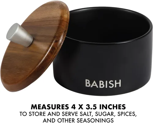 Miniatura 5 de Babish Bodega de sal de gres con tapa de madera - 4" X 3.5