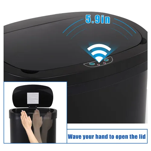 Miniatura 3 de Cubo de basura de 13 galones (50 litros) para cocina con tapa, sensor automático, sin tocar, acero inoxidable, para baño, dormitorio, oficina