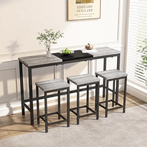Miniatura 23 de JIVOIT Juego de mesa de comedor de 3 piezas con altura de mostrador, juego de comedor de madera maciza con 2 taburetes tapizados, mesa de comedor