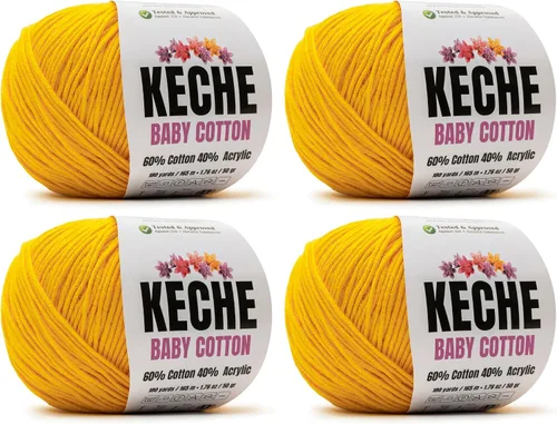 Miniatura 111 de Keche Hilo de algodón, 60% algodón, 40% hilo acrílico, hilo de algodón suave para crochet y tejer, hilo amigurumi, 1 madeja/bola, 1.76 onzas (50g)