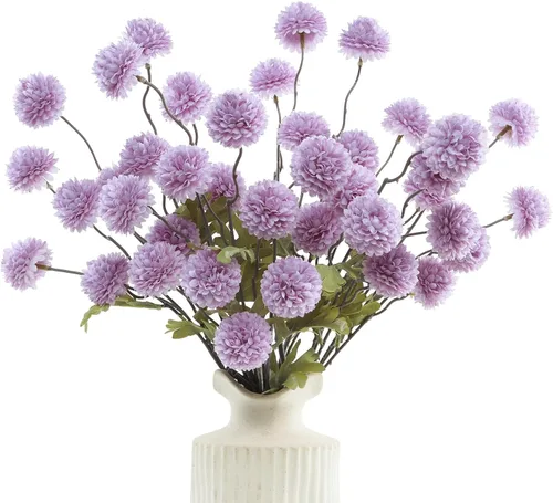 Miniatura 14 de DuHouse 6 piezas de flores artificiales de seda falsa pompón, mini rosa falsa pequeña con tallos para ramos de bodas, centros de mesa, jarrones, Café