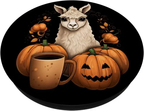 Miniatura 2 de Llama Alpaca Calabaza Especias Latte Otoño Acción de Gracias Halloween PopSockets Estándar PopGrip