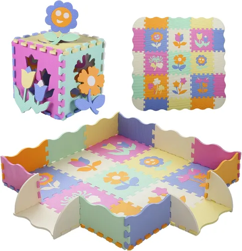 Miniatura 10 de Alfombrilla de juego de espuma para niños, 25 piezas de rompecabezas cuadrados entrelazados, alfombrilla de juego de espuma para bebés, alfombrilla