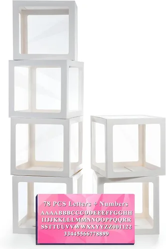 Miniatura 7 de Cajas de bebé con letras para baby shower, 4 cajas de globos transparentes con 60 letras para decoraciones de revelación de género, bloques de bebé