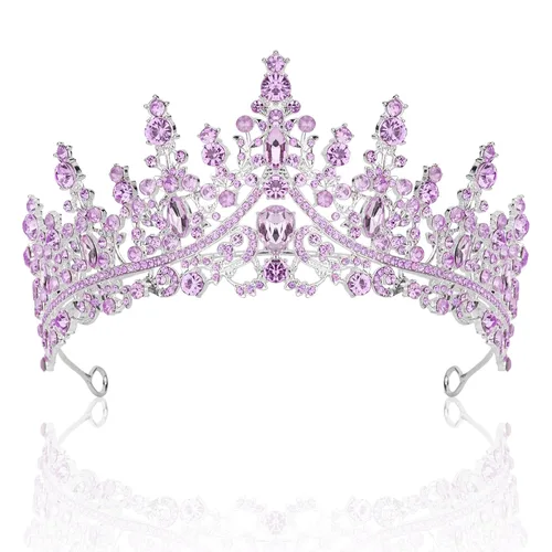 Miniatura 10 de CURASA Coronas de reina de cristal azul real, hermosas tiaras para princesas y niñas, coronas de cumpleaños para mujeres, exquisitos accesorios