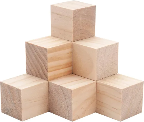Cubos de madera para manualidades, 2 pulgadas, 10 bloques de madera grandes en blanco para manualidades y decoración, cuadrados sólidos naturales