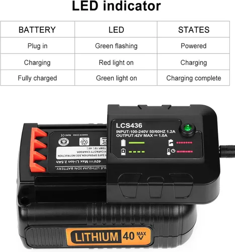 Miniatura 4 de Batería de litio de repuesto de 3.0Ah 40V Black and Decker LBX2040 LBXR36 LBXR2036 LST540 LBX1540 LST136W con un cargador portátil LCS40 LCS36
