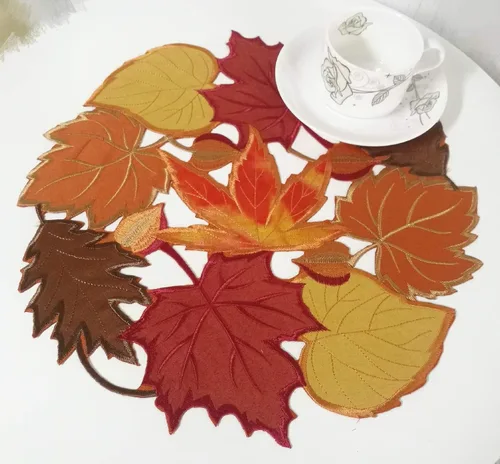 Miniatura 2 de Juego de 4 manteles individuales de otoño de 14 pulgadas con apliques bordados de hojas de arce bordadas para el hogar, cena, vacaciones, cosecha