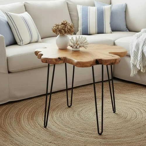 Miniatura 4 de WELLAND Mesa de Café de Cedro con Borde Vivo 81.3 cm x 81.3 cm x 52 cm Mesa Redonda Rústica para Sala de Estar, Patio, Dormitorio, Oficina en Casa