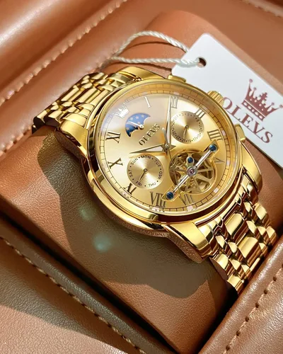 Miniatura 3 de OLEVS Relojes automáticos para hombre diseño de esqueleto Tourbillon cuerda automática reloj de pulsera de lujo fase lunar fecha impermeable