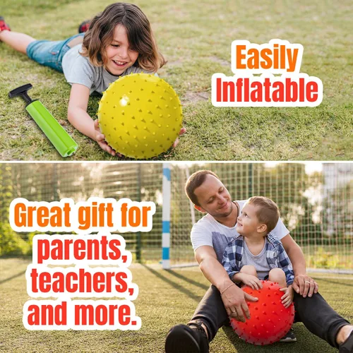 Miniatura 6 de New Bounce Knobby - Juego de 4 bolas inflables sensoriales con bomba de 8.5 pulgadas para niños, juguetes texturizados para niños, terapia