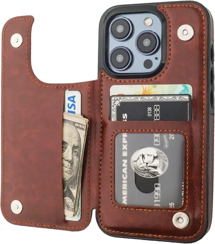 Miniatura 16 de ONETOP Funda tipo cartera compatible con iPhone 15 Pro con soporte para tarjetas, funda de piel sintética con ranuras para tarjetas, doble cierre