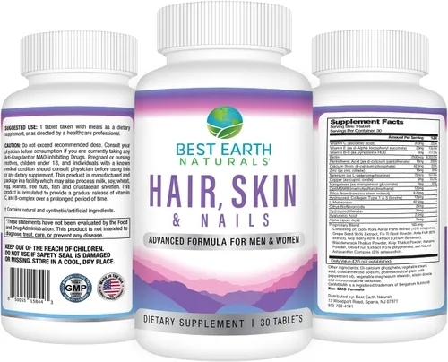 Miniatura 2 de Best Earth Naturals Suplemento para cabello, piel y uñas con biotina, colágeno, vitaminas para un cabello saludable, piel brillante, uñas fuertes