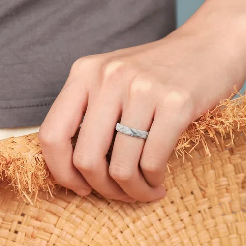 Miniatura 60 de Egnaro Anillos de boda de silicona para ella, conjuntos de novia de goma para mujer, bandas finas, diseño trenzado de hojas apilables con ranuras