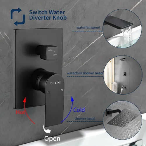 Miniatura 3 de Juego de grifo de bañera y ducha, kit de ajuste de sistema de ducha negro mate con válvula áspera en la ducha, kit combinado de montaje en pared