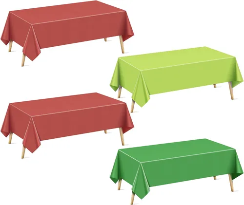Miniatura 17 de Mantel rectangular de la serie azul y verde, 4 piezas, 54 x 72 pulgadas, color sólido, impermeable y a prueba de derrames, mantel de plástico