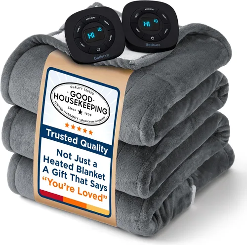 Miniatura 10 de Bedsure - Manta eléctrica con control dual, térmica, tamaño matrimonial, de pelo sintético suave con 10 ajustes de tiempo, 10 ajustes de calor
