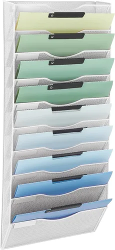 Miniatura 21 de EASEPRES Organizador de archivos de malla de 3 bolsillos para colgar en la pared, carpeta de papel para correo montada en la pared, organizador
