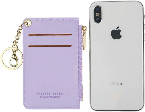 Miniatura 3 de Carteras pequeñas de cuero delgado para mujeres, tarjetero, cartera, monedero con llavero