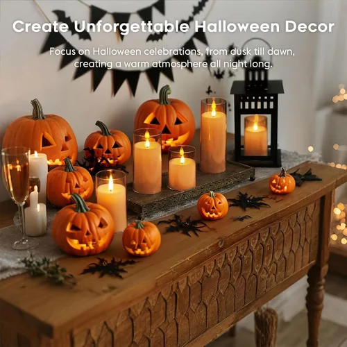 Miniatura 6 de Fo32won Velas LED ámbar sin llama que funcionan con pilas con temporizador remoto, paquete de 5 velas acrílicas parpadeantes 3D para el hogar, sala