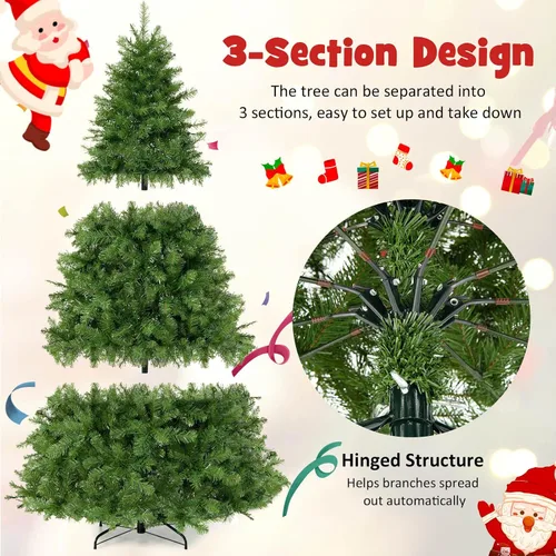 Miniatura 6 de GOFLAME Árbol de Navidad preiluminado de 7 pies, árbol de Navidad artificial con 700 luces LED y 1188 puntas de rama, árbol de Navidad con bisagras