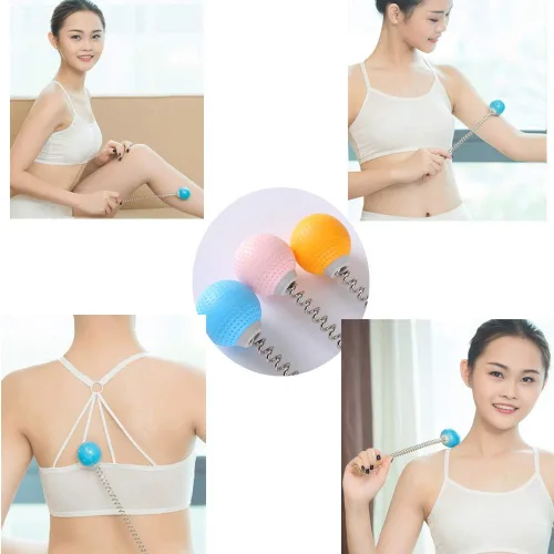 Miniatura 2 de Paquete de 1 martillo masajeador de pelota de golf con mango de madera de resorte, masaje de mano para aliviar el dolor, cuello y espalda, Gris