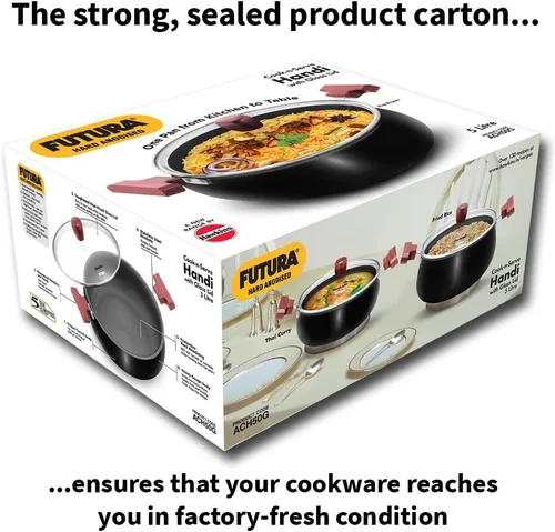 Miniatura 6 de Hawkins Futura - Cook n Serve Handi de 5 litros, anodizado duro Biryani Handi con tapa de vidrio, cacerola, sartén, negro (ACH50G) pulido