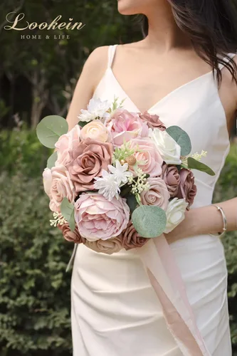 Miniatura 6 de Lookein Flores artificiales para decoración de boda, ramo de novia, centros de mesa, coronas de flores, decoración del pasillo, decoración
