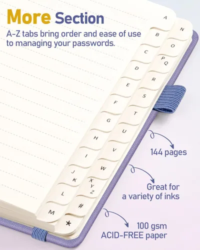 Miniatura 13 de WEMATE Libro de contraseñas con pestañas alfabéticas, libro en espiral para personas mayores, cuaderno de contraseñas de Internet, diario