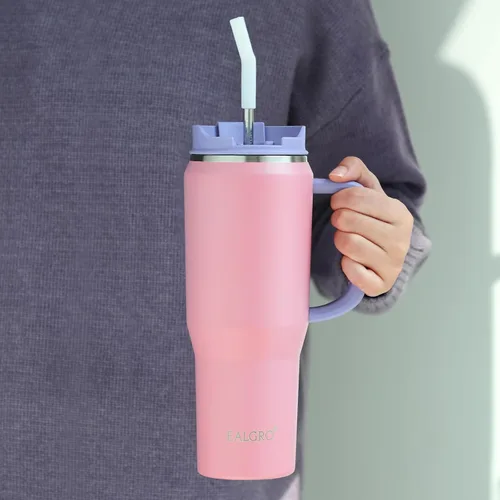 Miniatura 6 de EALGRO Botella de agua aislada de 40 onzas con popote y asa, frasco de agua deportivo de metal grande, taza de café de viaje de acero inoxidable