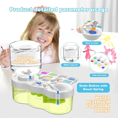 Miniatura 4 de Limpiador de pinceles, dispensador de enjuague de acuarela de ciclo de agua mejorado con soporte y paleta, sistema de limpieza para acrílico, Verde