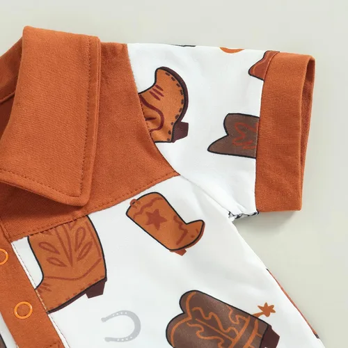 Miniatura 5 de Mameluco de manga corta con solapa y estampado de botas para recién nacidos, estilo polo, estilo casual, ropa de verano