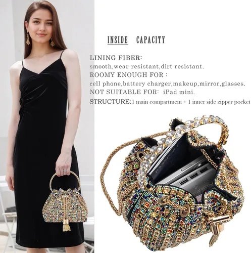 Miniatura 4 de Bolso de noche con diamantes brillantes para mujer, bolso de mano con diamantes de imitación para fiesta, baile de graduación, cóctel