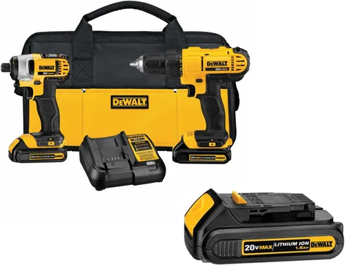 DEWALT Kit combinado de taladro inalámbrico máximo de 20 V, 2 herramientas con batería compacta de iones de litio de 1.5 Ah 20V (DCK240C2 y DCB201)
