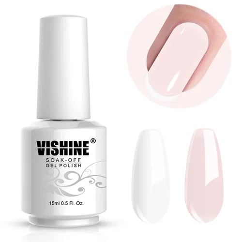 Vishine Juego de 2 esmaltes de uñas de gel de manicura francesa DUO de 0.5 fl oz, color blanco francés y rosa francesa, kit de gel de uñas UV LED