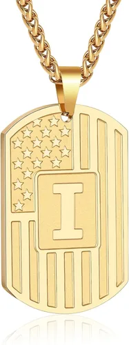 Miniatura 56 de Bellino Regalos de graduación – Collar con letra inicial de la A a la Z para hombres, niños, adolescentes, acero inoxidable, bandera estadounidense