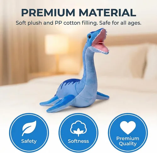 Miniatura 2 de Juguete de peluche de dinosaurio de Plesiosaurio de simulación, juguete de peluche de dinosaurio azul de 16 pulgadas, figuras de peluche suaves