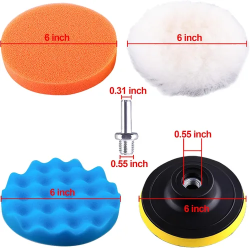 Miniatura 4 de SIQUK 23 piezas de almohadillas de pulido de 6 pulgadas, kit de almohadillas de pulido de espuma para coche, almohadillas de pulido de cera
