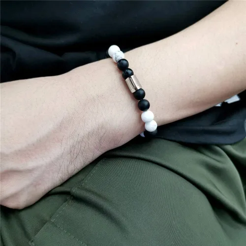 Miniatura 4 de Morchic Pulsera elástica con cuentas de ónixhowlita blanca mate natural, unisex, 0.315 in, Gema