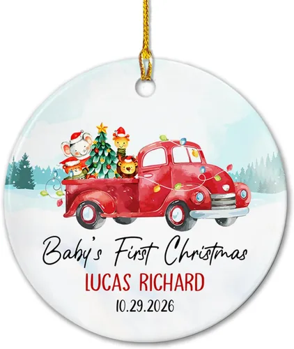 Miniatura 15 de Adornos de cerámica personalizados con texto en inglés «My First Christmas», bonito adorno de Navidad de gato para bebés, niños, primer recuerdo
